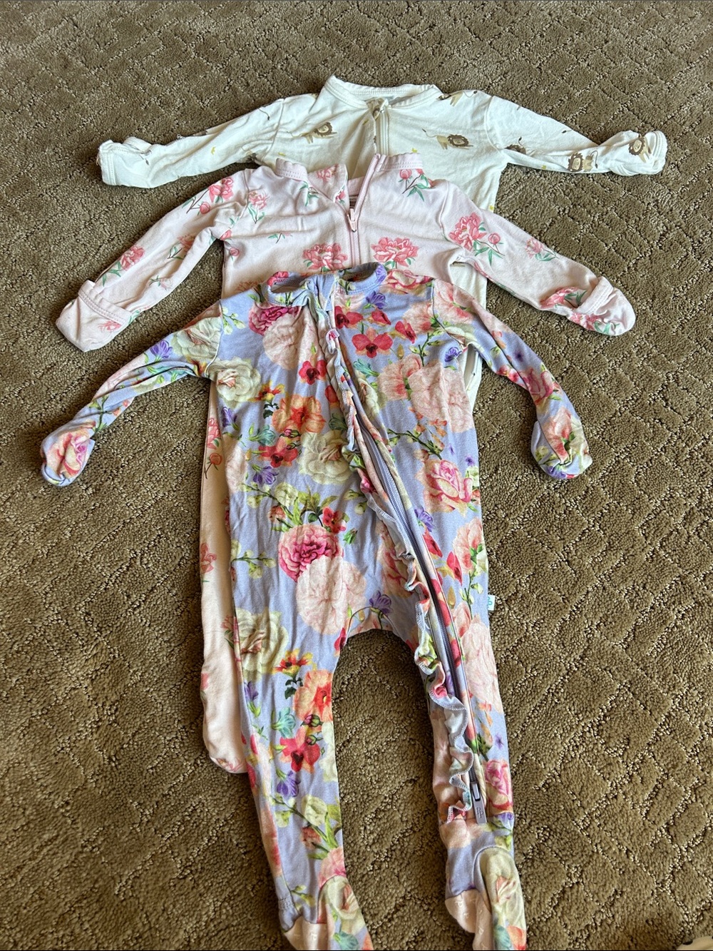 BAMBOO Pink Floral Zip Footie One-Piece